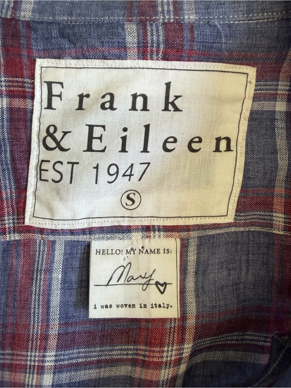 Frank & Eileen "Mary" 100% Linen Red White Blue Plaid‎ Button Front Shirt Dress - Picture 12 of 16